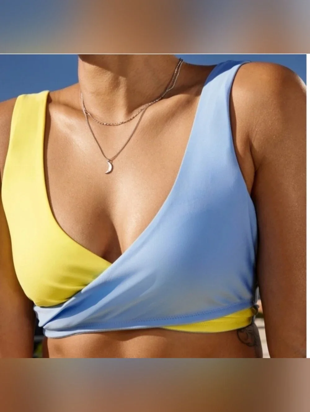 Fabletics Light Blue and Yellow Reversible Sports Bralette. Size XS